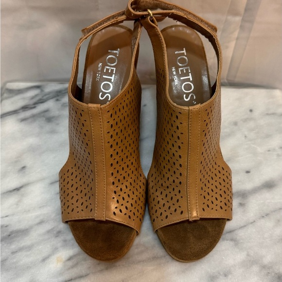 TOETOS Women's Solsoft Mid Heel Platform Wedges Sandals, Leather Brown size 8 - Picture 4 of 11